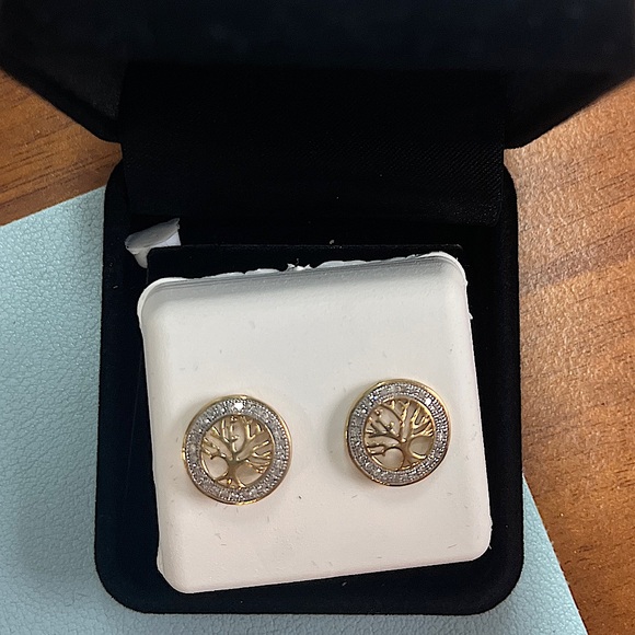 1/8 carat Tree of Life Diamond Earrings - Picture 1 of 4